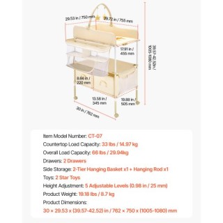 VEVOR Πτυσσόμενος Σταθμός Αλλαγής Πάνας με Καλάθι & Κρεμαστή Ράβδο ...