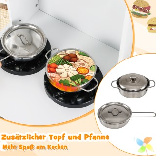 Costway Ξύλινη Παιδική Κουζίνα με Ήχοι & Φωτισμός, Καφετιέρα, Βρύση...