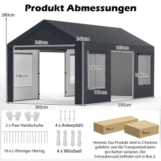 Costway Ανθεκτική Σκηνή Γκαράζ με Αφαιρούμενα Πλευρικά Πάνελ και Αν...