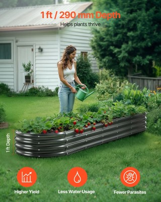 VEVOR Οβάλ Μεταλλικό Υπερυψωμένο Παρτέρι 2.4 x 0.6 x 0.3 μ, Σκούρο ...