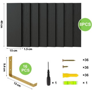 BAKAJI Σετ 8 Μαύρα Ξύλινα Ράφια Τοίχου με Χρυσά Στηρίγματα, 40x15εκ...