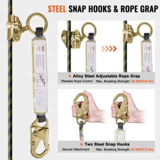 VEVOR Αναρριχητικό Σχοινί 150ft Μαύρο & Κίτρινο με Ατσάλινους Γάντζ...