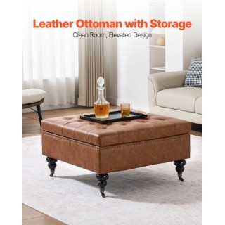 VEVOR Στρογγυλός Δερμάτινος Οθωμανός με Αποθήκευση για Σαλόνι PGJDF...