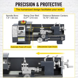 VEVOR Μίνι Τόρνος Μετάλλων 750W 8x16, Μεταβλητές Ταχύτητες, 4-Σιαγό... VEVOR Μίνι Τόρνος Μετάλλων 750W 8x16, Μεταβλητές Ταχύτητες, 4-Σιαγό...