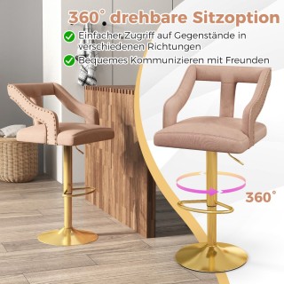 Costway Πολυτελή Ρυθμιζόμενα Σκαμπό Μπαρ με Βελούδινη Επένδυση και ...