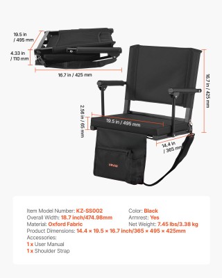 VEVOR Φορητό Κάθισμα Κερκίδας με Βραχίονες και Μαξιλάρι Μαύρο BXTYG... VEVOR Φορητό Κάθισμα Κερκίδας με Βραχίονες και Μαξιλάρι Μαύρο BXTYG...