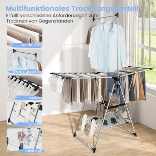 Costway Πτυσσόμενη απλώστρα με φτερά & ράφι για παπούτσια, ρυθμιζό... Costway Πτυσσόμενη απλώστρα με φτερά & ράφι για παπούτσια, ρυθμιζό...