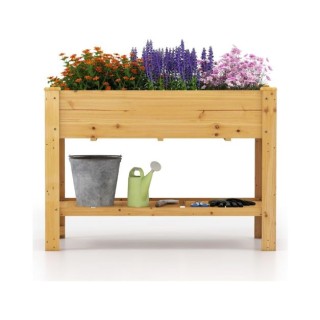 Costway Ξύλινο Υπερυψωμένο Παρτέρι με Ράφι & Οπές Αποστράγγισης Φυσ...