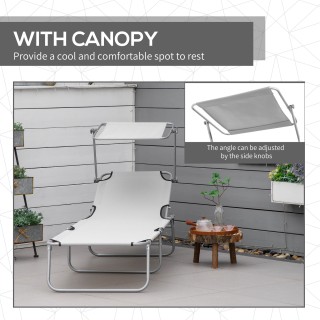 Outsunny Πτυσσόμενη ξαπλώστρα κήπου με ρυθμιζόμενο κουβούκλιο και α...