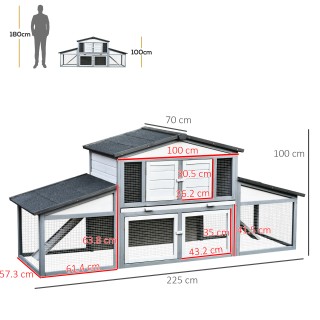 PawHut Υπαίθριο Ξύλινο Κλουβί Κουνελιών για 2-3 Κουνέλια ή Τρωκτικά...