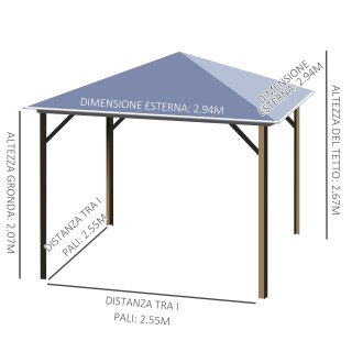 Outsunny Garden Gazebo 2,94x2,94m με πολυανθρακική στέγη και κουνου...