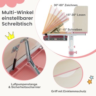 Costway Ροζ Παιδικό Γραφείο 80 x 51 x104 εκ. με Ρυθμιζόμενο Ύψος, Κ...