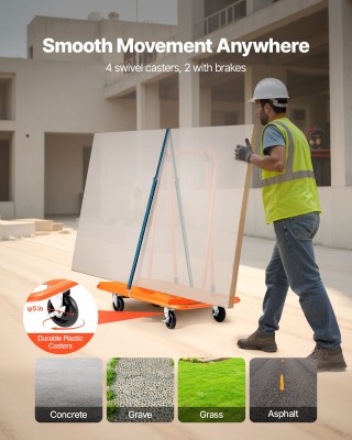 VEVOR Καρότσι Γυψοσανίδας 816kg με Περιστρεφόμενες Ρόδες - Πορτοκαλ...