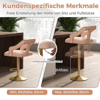 Costway Πολυτελή Ρυθμιζόμενα Σκαμπό Μπαρ με Βελούδινη Επένδυση και ...