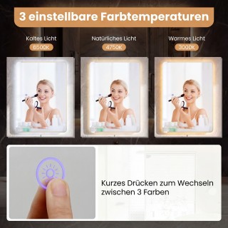 Costway Καθρέφτης Μπάνιου LED με 3-Χρωματιστά Φώτα & Αντιθαμβωτική ...