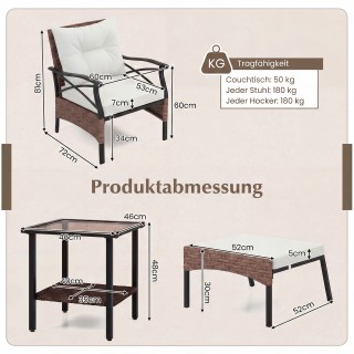 Costway Σετ 5 Τεμαχίων Έπιπλα Εξωτερικού Χώρου από Πλεκτό Ραττάν με...