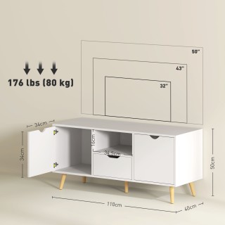HOMCOM  Φορητή Τηλεόραση έως 50 με Συρτάρι, Ανοιχτό Ράφι και Ντουλά...