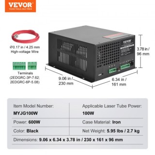 VEVOR Τροφοδοτικό CO2 Laser για Λέιζερ 100W Χαράκτες και Κοπτικά E... VEVOR Τροφοδοτικό CO2 Laser για Λέιζερ 100W Χαράκτες και Κοπτικά E...