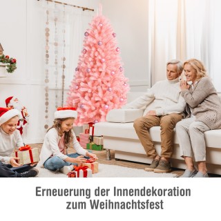 Costway Ροζ Τεχνητό Χριστουγεννιάτικο Δέντρο 180 εκ. με Ροζ Στολίδι...