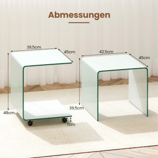 Costway Λευκός Τραπεζάκι C-Σχήμα από Σκληρυμένο Γυαλί με Ρόδες - Ιδ...