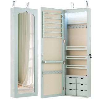 Costway Ντουλάπι κοσμημάτων με LED, κλειδωμένο επιτοίχιο/πόρτα με κ...