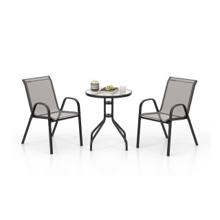 Costway Εξωτερικό Σετ Καθιστικού με Στρογγυλό Τραπέζι και 2 Στοιβαζ...