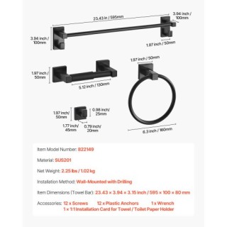 VEVOR Σετ Μπάνιου 4 Τεμαχίων - Αξεσουάρ από Ανοξείδωτο Ατσάλι Μαύρο... VEVOR Σετ Μπάνιου 4 Τεμαχίων - Αξεσουάρ από Ανοξείδωτο Ατσάλι Μαύρο...