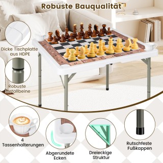 Costway Πτυσσόμενο Σκακιστικό Τραπέζι 90x90x74 εκ. με Αποσπώμενη Επ...