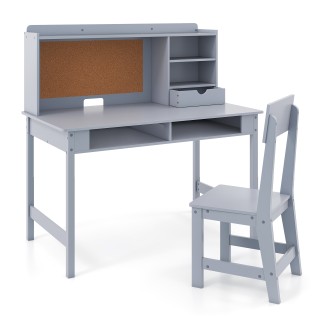 Costway Παιδικό Γραφείο με Καρέκλα Ξύλινο, Μαθητικό Γραφείο με Πίνα...