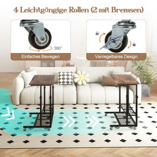 Costway Ρυθμιζόμενο Τραπέζι Κρεβατιού με Ρόδες 81 x 50 x 64,5 εκ με...