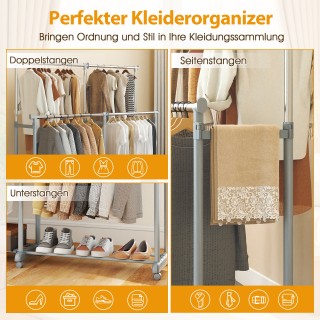 Costway Ανθεκτική Διπλή Μεταλλική Κρεμάστρα Ρούχων με Ρυθμιζόμενο Ύ...