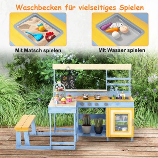 Costway Παιδική Κουζίνα από Έλατο 98 x71x150 cm με Τραπέζι και Ενσω...