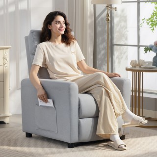 HOMCOM Πολυθρόνα Ανακλινόμενη 135° Μέγιστο σε Υφασμάτινη Υφή Λινάρι...