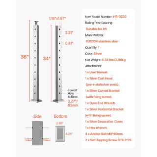 VEVOR Προκατασκευασμένος Στύλος Καλωδιωτού Κάγκελου 36x1x2 Inch 1JZ...