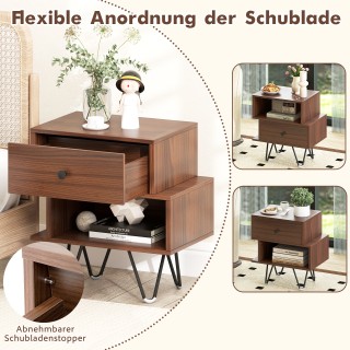 Costway  Σετ 2 τμχ Κομοδίνα με Αποσπώμενο Συρτάρι & Ανοιχτό Χώρο σε...