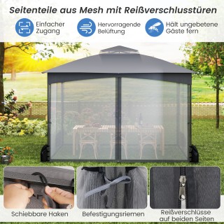 Costway Γκρι Αδιάβροχο Πτυσσόμενο Κιόσκι 3x3,6 m με Διπλή Οροφή NP1...