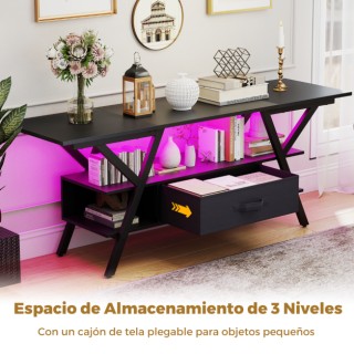 Costway Μαύρο Σταντ Τηλεόρασης 65 με 3 Επίπεδα και LED Φώτα HV10753...