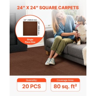 VEVOR Αυτοκόλλητα Πλακίδια Χαλιού 610x610 mm Καφέ, 20 Τεμάχια ZZFKD...