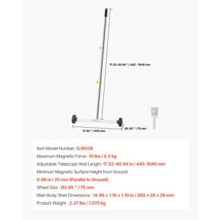 VEVOR Μαγνητική Σκούπα με Ρόδες, 43 εκ., Ρυθμιζόμενη Λαβή TLSCXQSQ1...