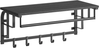 VASAGLE Wall Hanger with Shelf, Rod and Hooks in Grey and Black...
