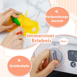 Costway Παιδική Ξύλινη Κουζίνα με Φωτισμό, Ήχο, Διανομέα Νερού, Πλυ...