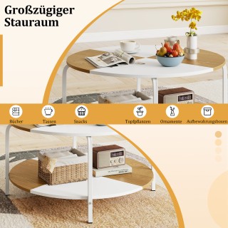 Costway Στρογγυλό Τραπεζάκι Σαλονιού με Χώρο Αποθήκευσης & Μεταλλικ...