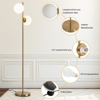 Costway  Επιδαπέδια λάμπα από γαλακτώδες γυαλί με 2 λαμπτήρες και δ...