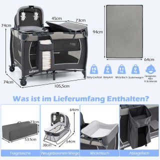 Costway Πτυσσόμενο Βρεφικό Κρεβάτι 5 σε 1 με Αλλαξιέρα & Λίκνο & Στ...