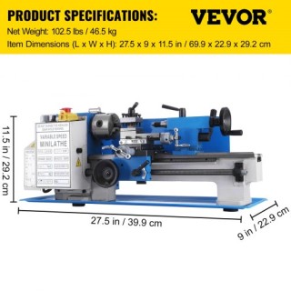 Μίνι Τόρνος Μετάλλου VEVOR 7x12 2250RPM 400W με 3-σιαγόνες Συγκεντρ... Μίνι Τόρνος Μετάλλου VEVOR 7x12 2250RPM 400W με 3-σιαγόνες Συγκεντρ...