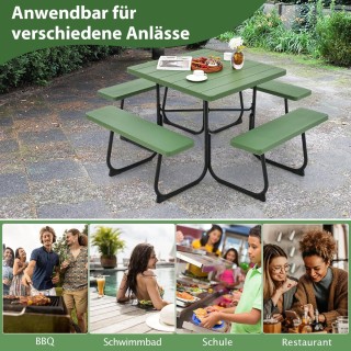 Costway Στρογγυλό Τραπέζι Πικνίκ με 4 Πάγκους & Οπή για Ομπρέλα για...