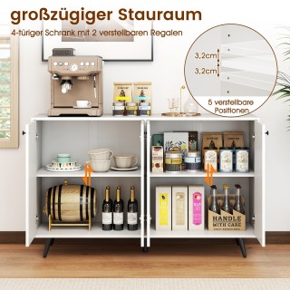 Costway  Λευκή Ξύλινη Ντουλάπα με 4 Πόρτες και Ρυθμιζόμενα Ράφια - ...