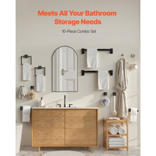 VEVOR Σετ Μαύρου Ματ Μπάνιου: 10τμχ, 2 Μπάρες 24 & Αξεσουάρ Τοίχου ...