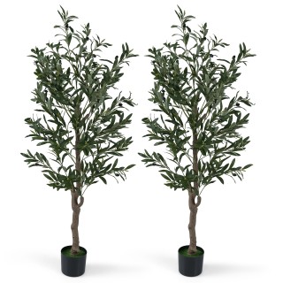 Costway Σετ 2 Τεχνητών Ελαιόδεντρων με Ρεαλιστικούς Καρπούς & Βρύα ...