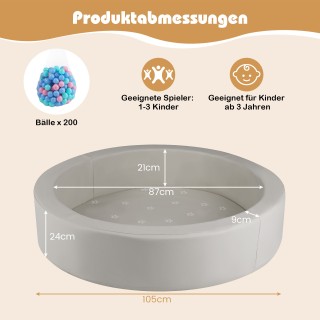 Costway Πισίνα Μπαλών Φ105 με 200 Μπάλες Ωκεανού & Πλενόμενο Κάλυμμ...